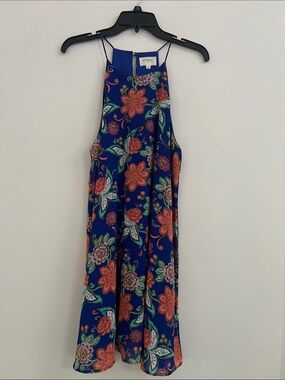 Everly Royal Blue Floral Halter Midi Dress